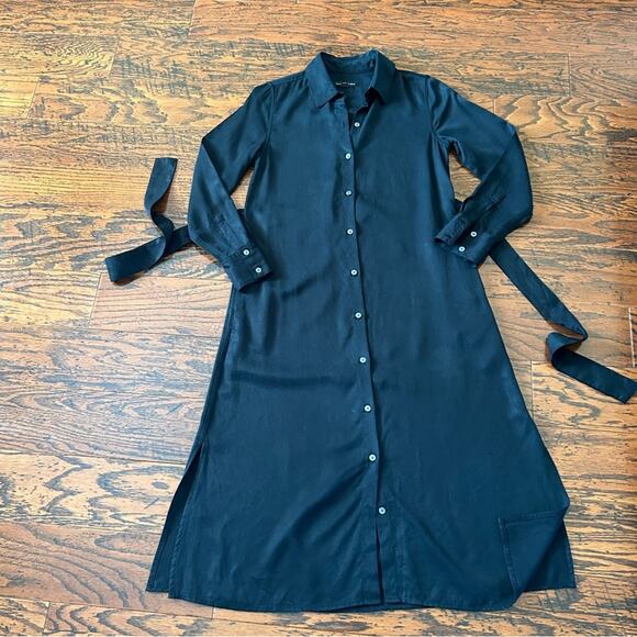 Banana Republic Long Sleeve Tencel Midi Length Shirt Dress in Black Size XS - Picture 7 of 10